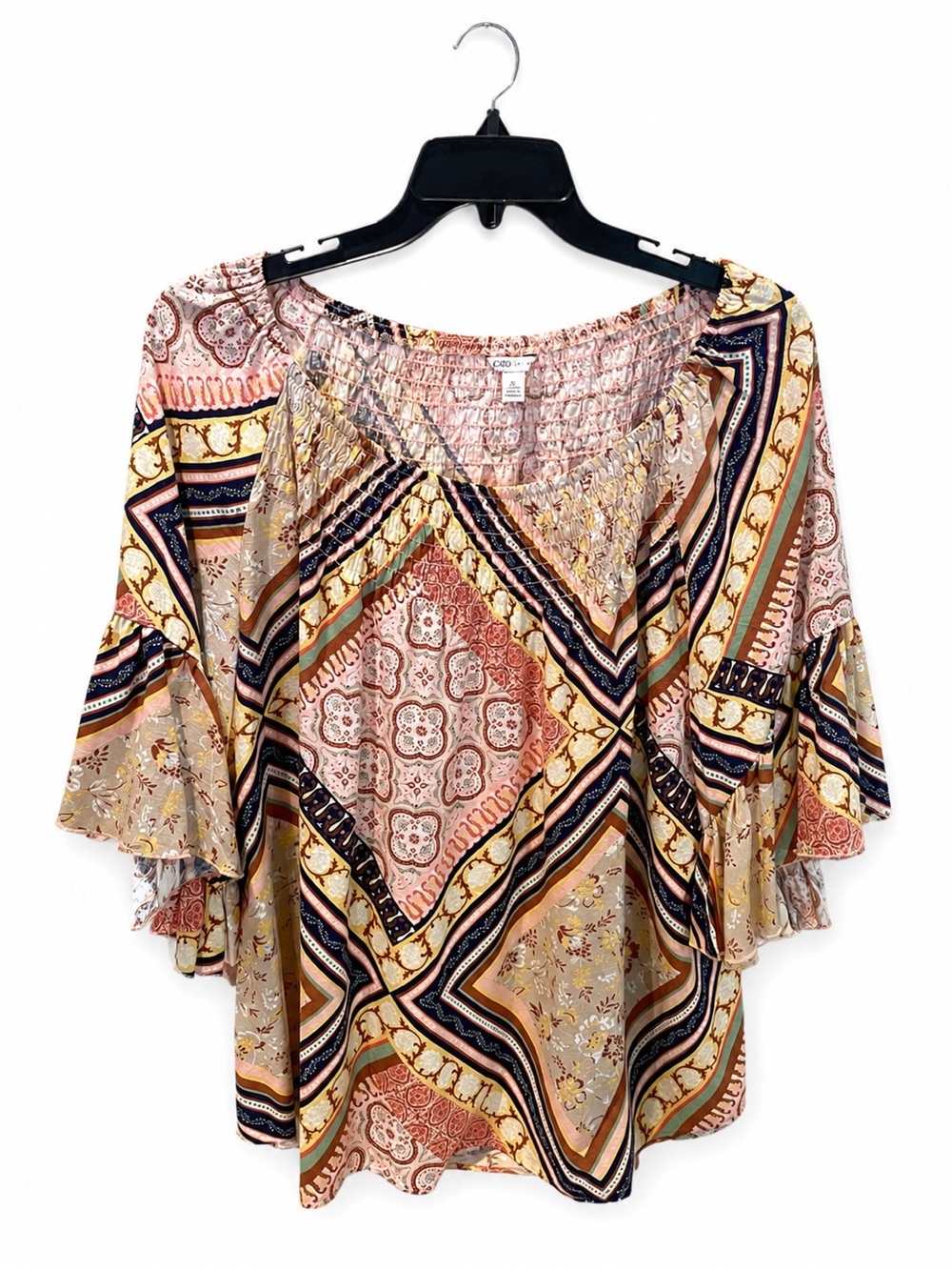 Boho Patchwork Peasant Blouse Flutter Sleeve XL | Cato